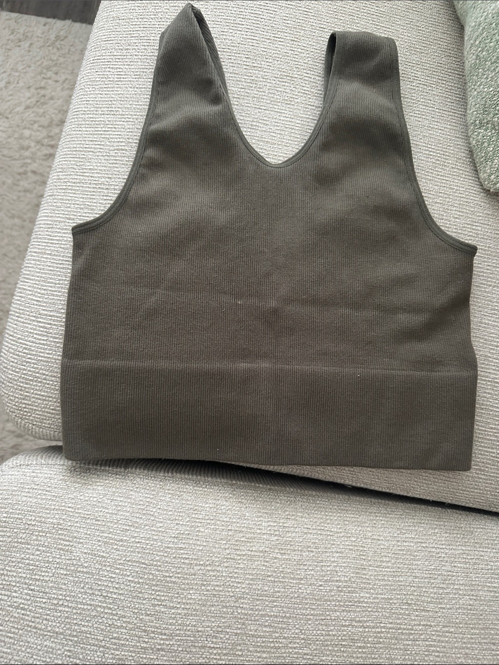 Olive Ribbed V-Neck Cropped Tank - Picture 3 of 3